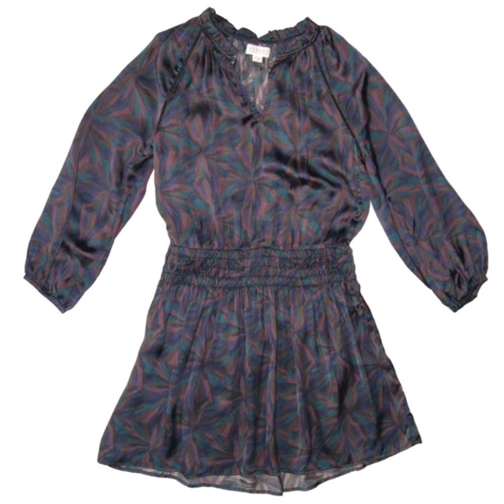 Velvet Graham‎ Spencer oil slick purple teal burgundy satin long sleeve dress
